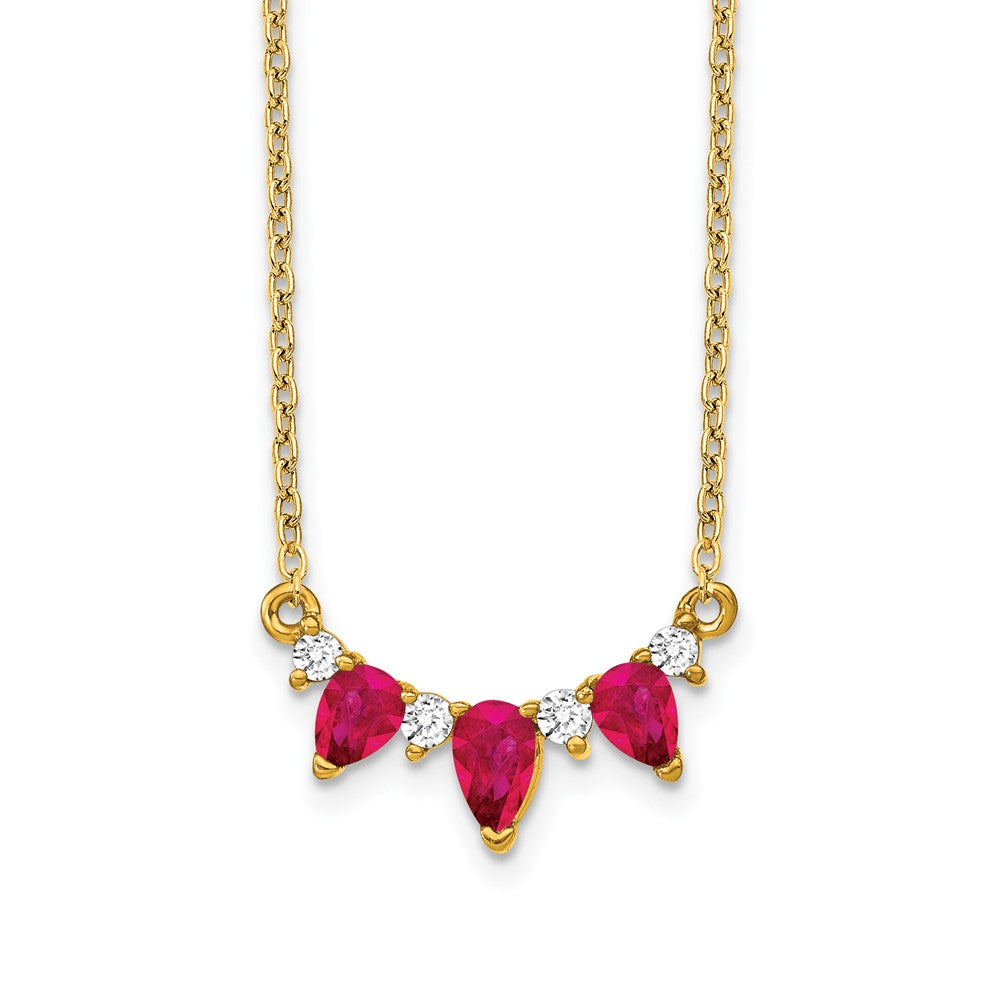 14k Pear Ruby and Diamond 18 inch Necklace