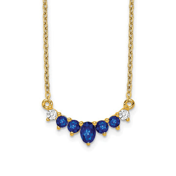 14k Oval and Round Sapphire and Diamond 18 inch Necklace
