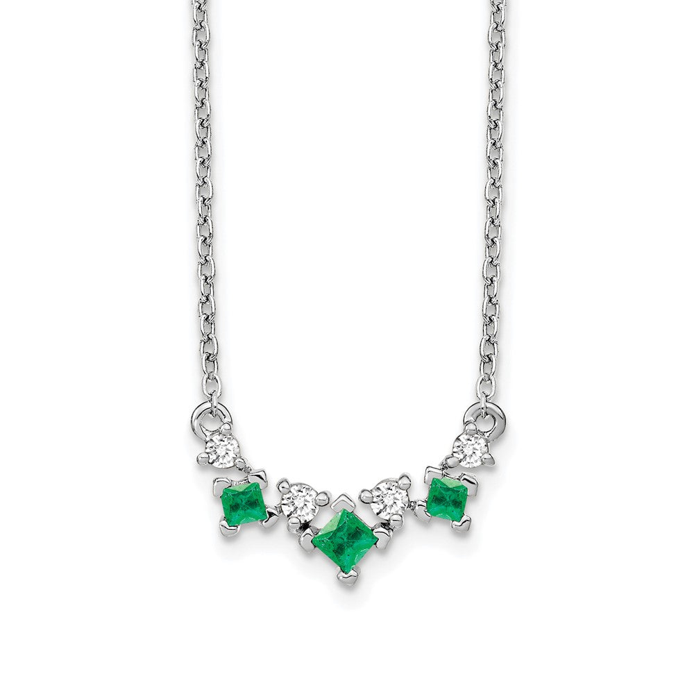 14k White Gold Princess Emerald and Diamond 18 inch Necklace