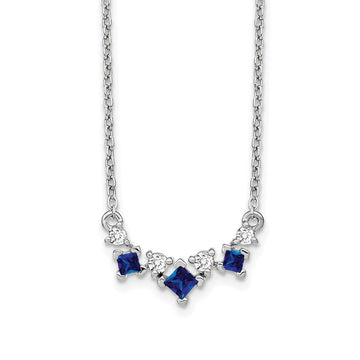 14k White Gold Princess Sapphire and Diamond 18 inch Necklace