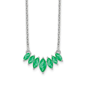 14k White Gold Graduated Marquise Emerald 18 inch Necklace