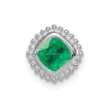 14k White Gold Cushion Emerald Beaded Edge Chain Slide