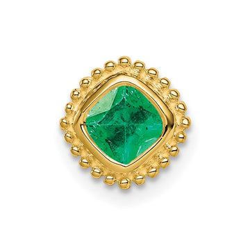 14k Cushion Emerald Beaded Edge Chain Slide