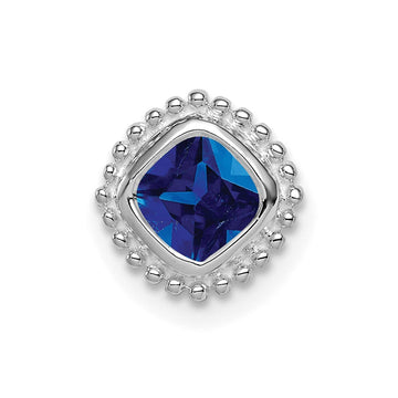 14k White Gold Cushion Sapphire Beaded Edge Chain Slide