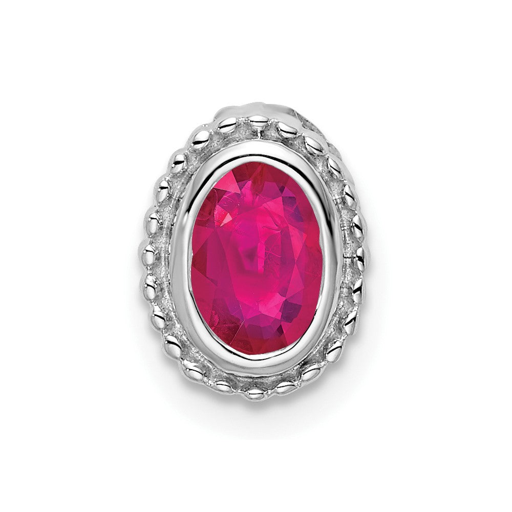 14k White Gold Oval Ruby Beaded Edge Chain Slide