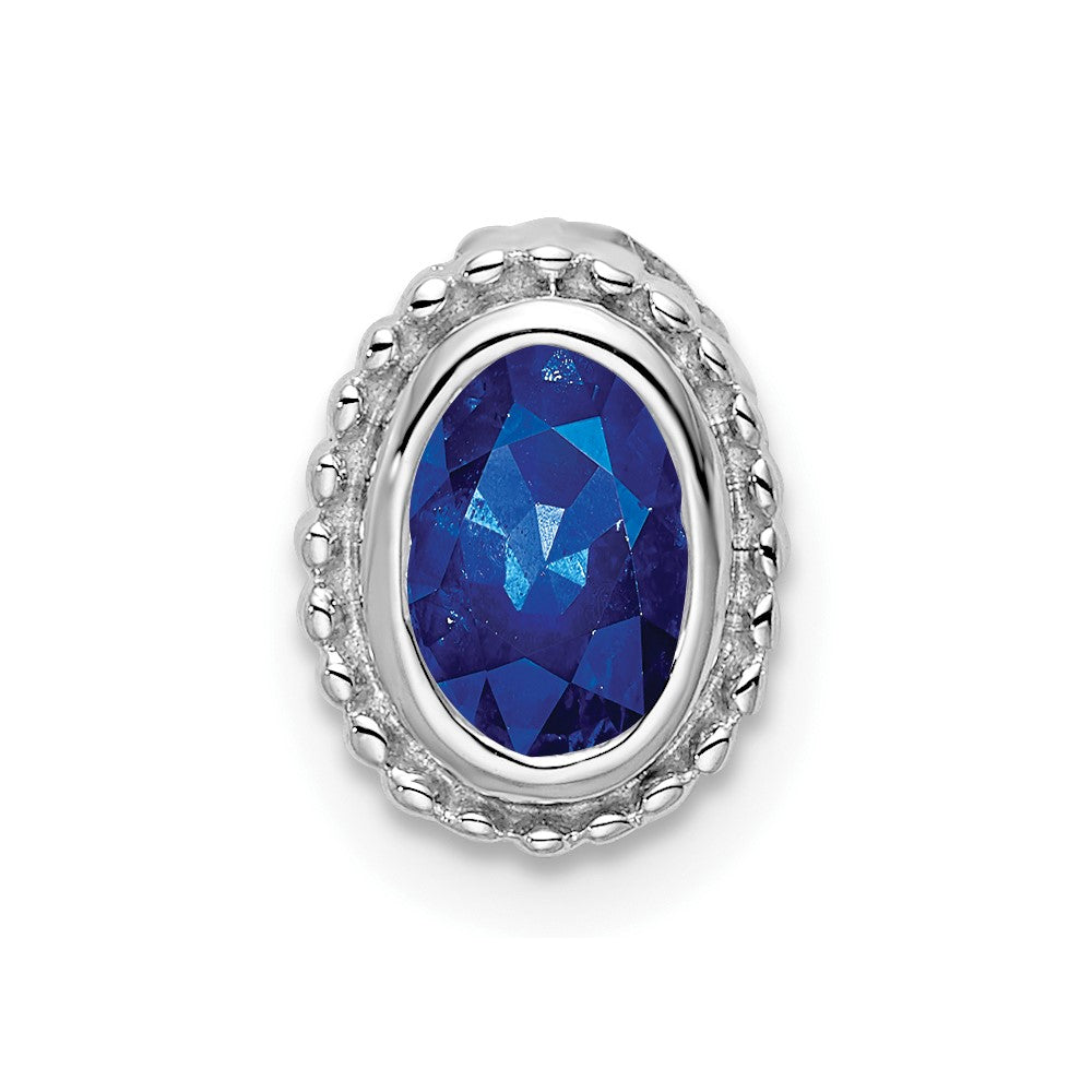 14k White Gold Oval Sapphire Beaded Edge Chain Slide