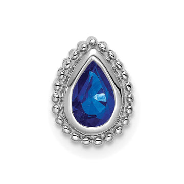 14k White Gold Pear Sapphire Beaded Edge Chain Slide