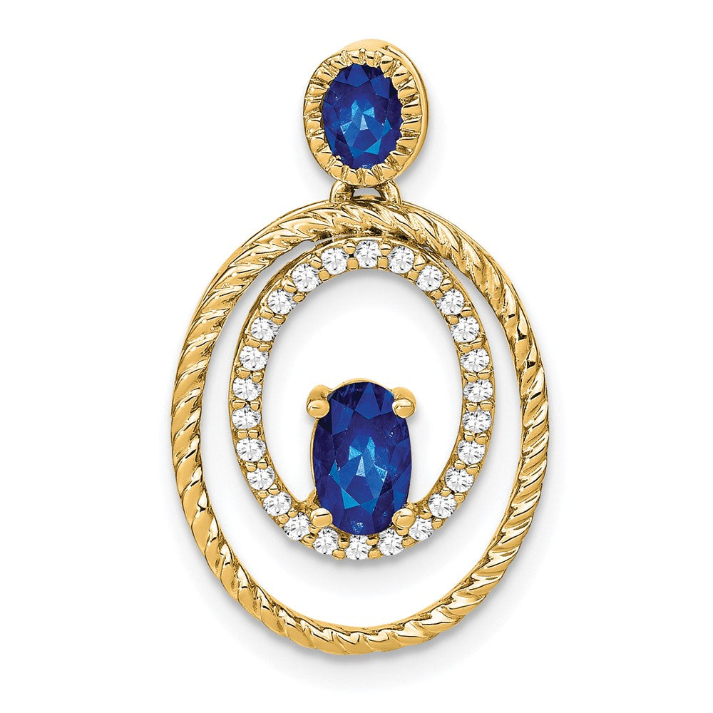 14k Oval and Round Sapphire and Diamond Oval Pendant