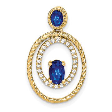 14k Oval and Round Sapphire and Diamond Oval Pendant