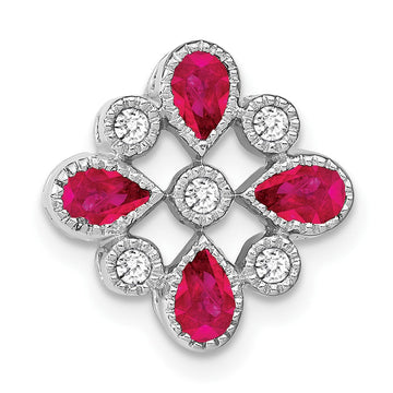14k White Gold Pear Ruby and Diamond Chain Slide