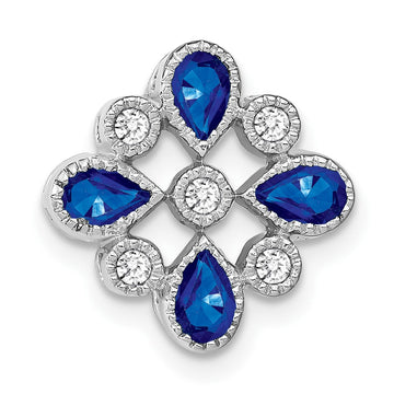 14k White Gold Pear Sapphire and Diamond Chain Slide
