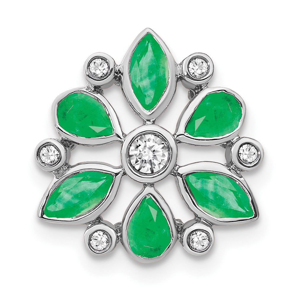 14k White Gold Pear and Marquise Emerald and Diamond Chain Slide