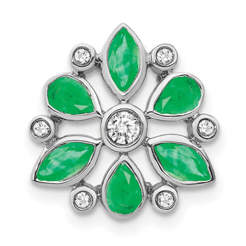 14k White Gold Pear and Marquise Emerald and Diamond Chain Slide