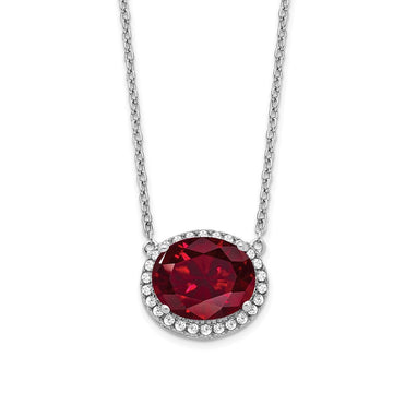 14k White Gold 10x8mm Oval Lab Created Ruby and Diamond Halo East-West 18 inch Necklace