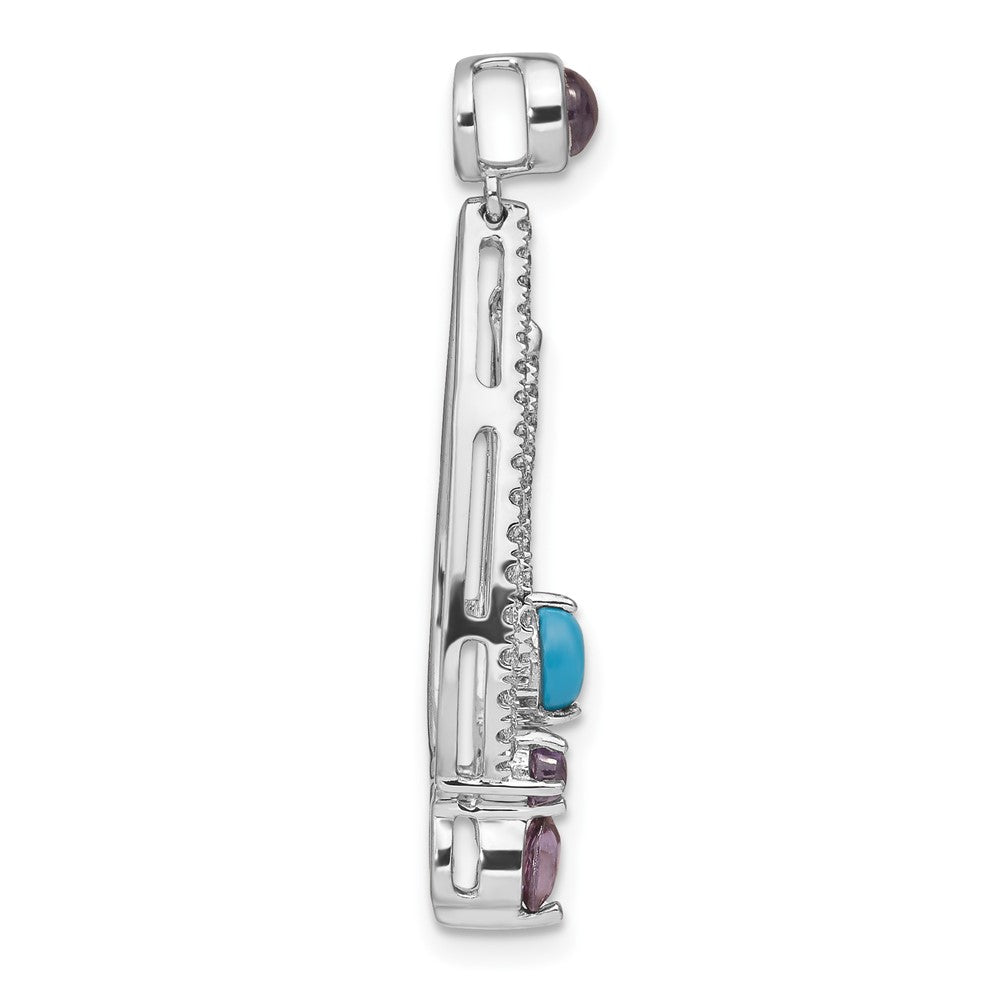 14k White Gold Turquoise, Amethyst and White Topaz Pendant 12.3mm - Chains