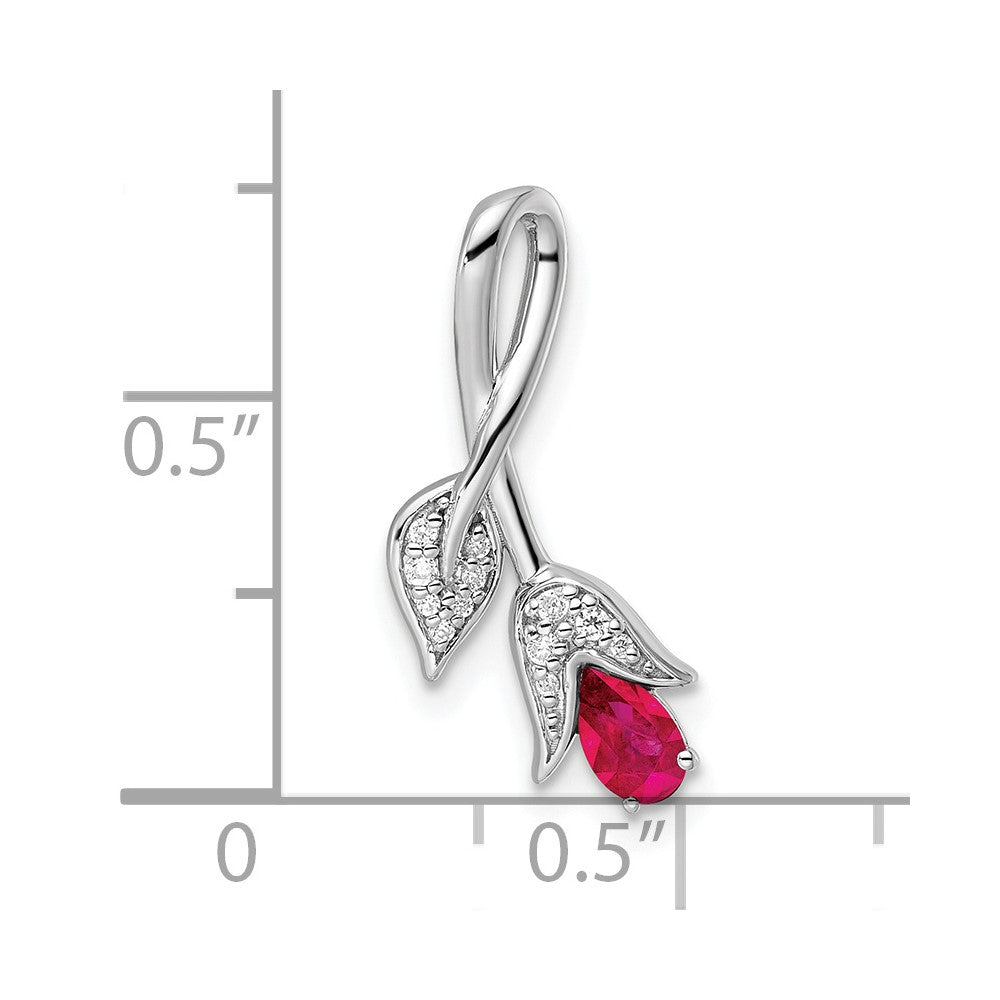 14k White Gold Ruby and Diamond Floral Chain Slide 8.67mm - Chains