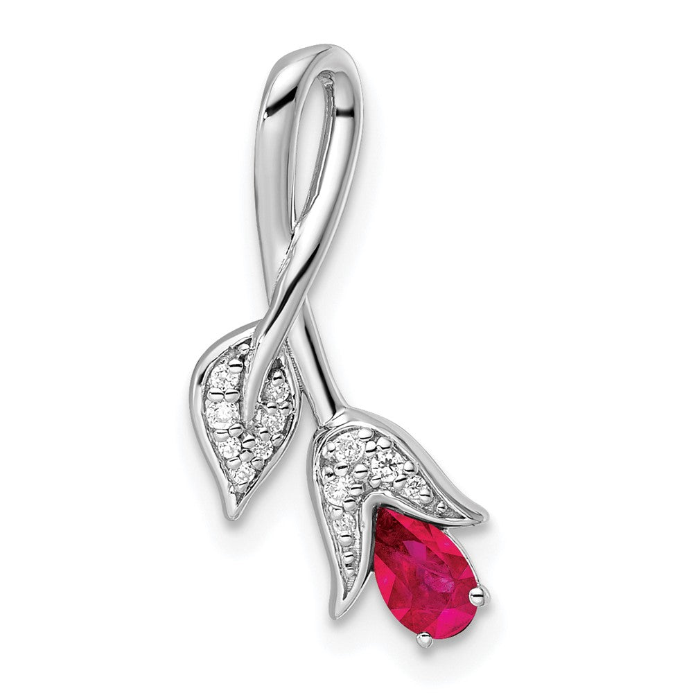 14k White Gold Ruby and Diamond Floral Chain Slide 8.67mm - Chains