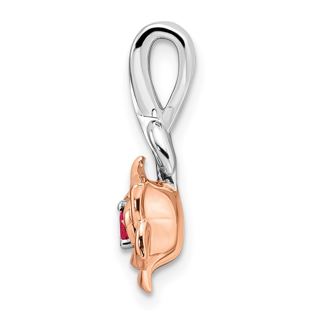 14K Two-tone White and Rose Gold Ruby Flower Chain Slide 9.6mm - Chains