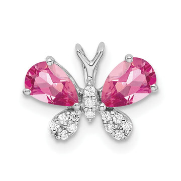 14k White Gold Pink Tourmaline & Diamond Butterfly Chain Slide