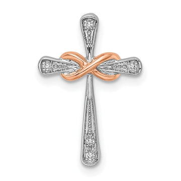 14k Two-tone White & Rose Cross w/Infinity Diamond Chain Slide