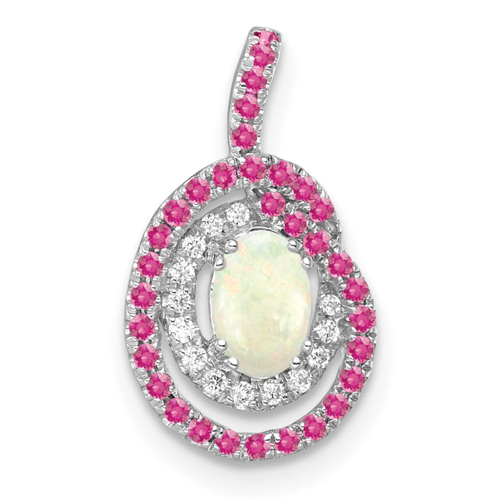 14k White Gold Pink Tourmaline/Opal & Diamond Chain Slide 9.92mm - Chains