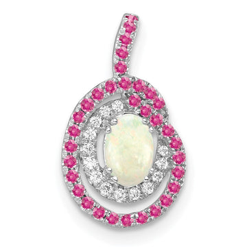14k White Gold Pink Tourmaline/Opal & Diamond Chain Slide 9.92mm - Chains