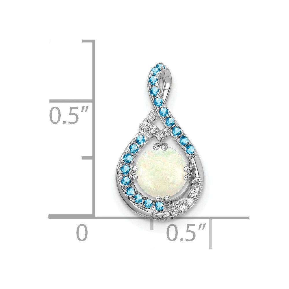 14k White Gold Blue Topaz/Opal & Diamond Chain Slide 9.42mm - Chains