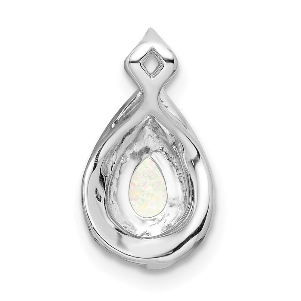 14k White Gold Polished Pear Opal & Diamond Chain Slide 8.76mm - Chains