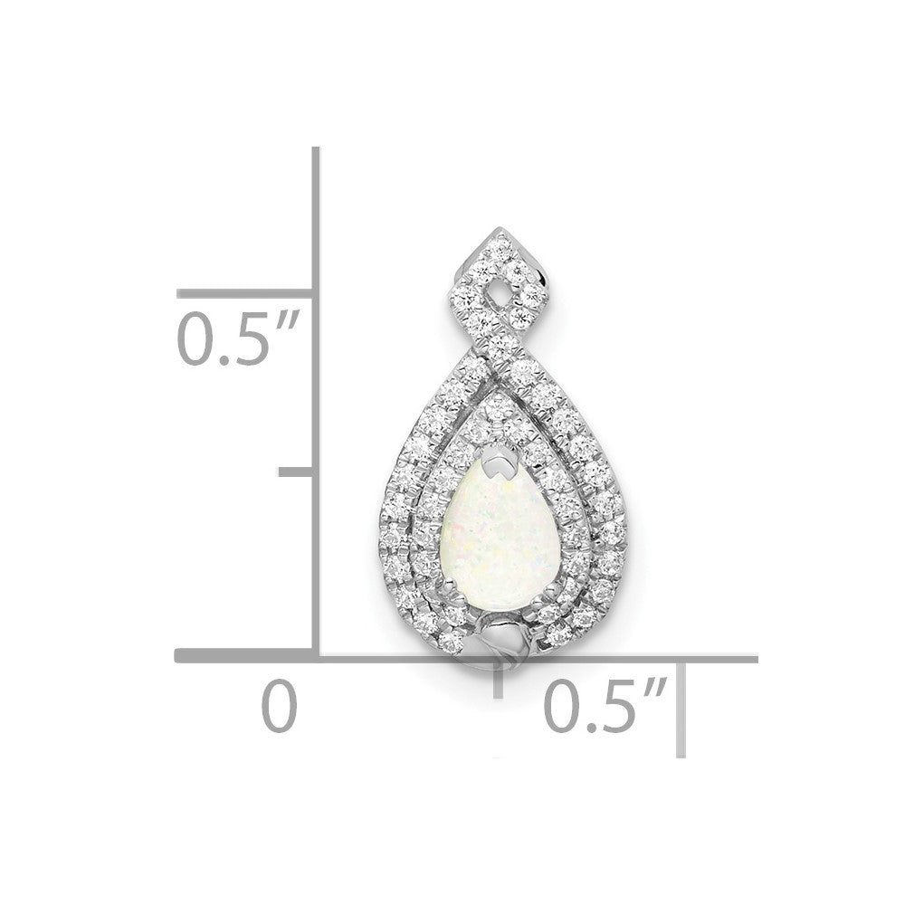 14k White Gold Polished Pear Opal & Diamond Chain Slide 8.76mm - Chains