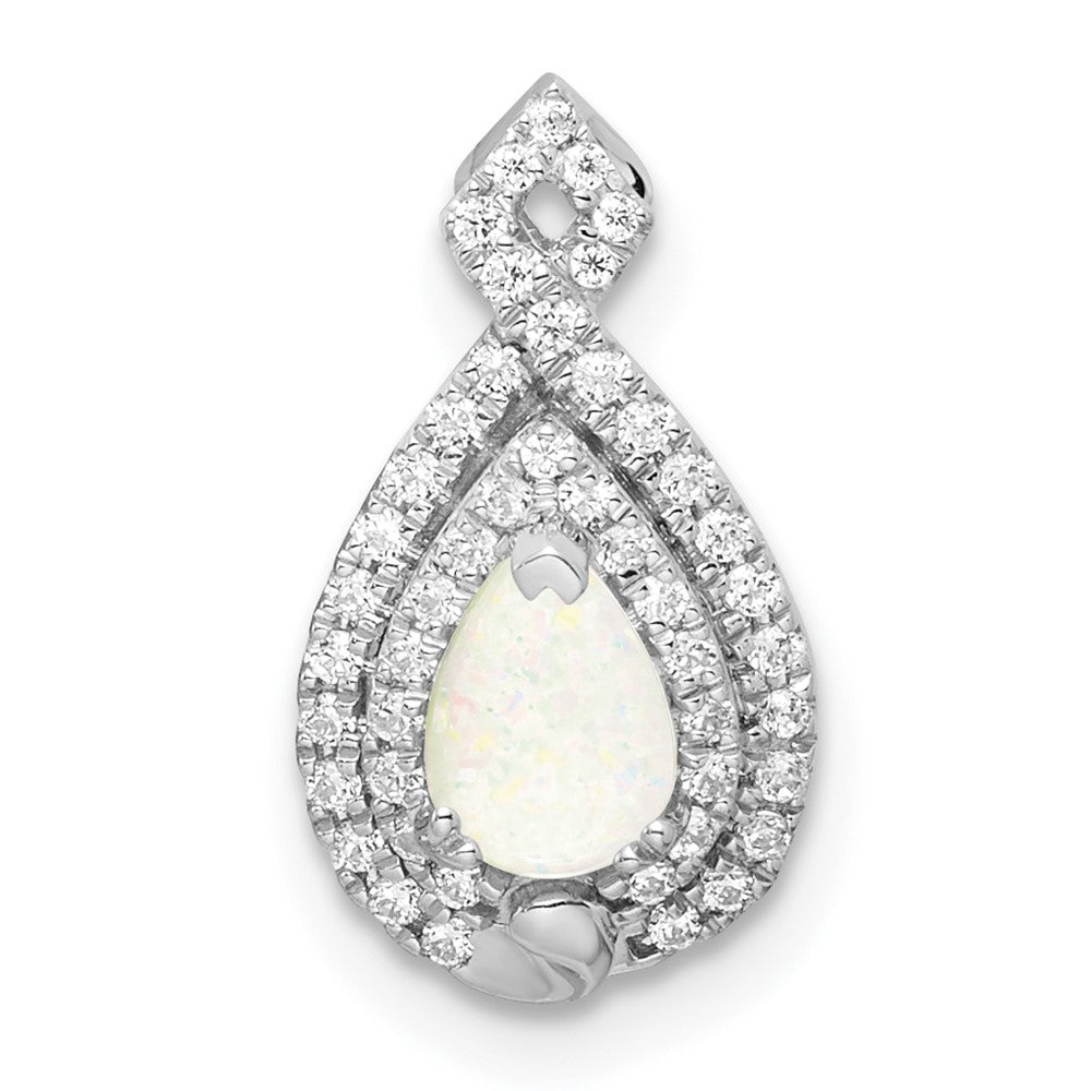 14k White Gold Polished Pear Opal & Diamond Chain Slide 8.76mm - Chains