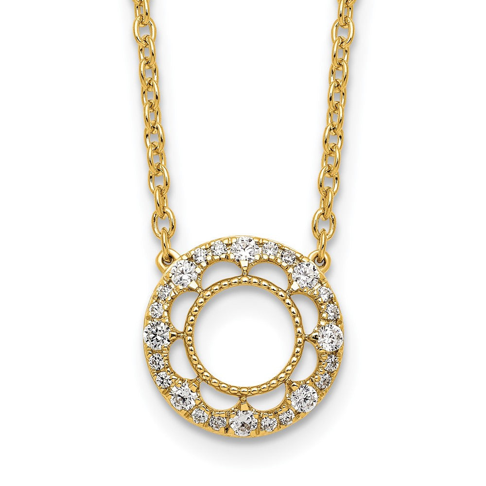 14k Polished 1/4 carat Diamond Fancy Floral Circle 18 inch Necklace