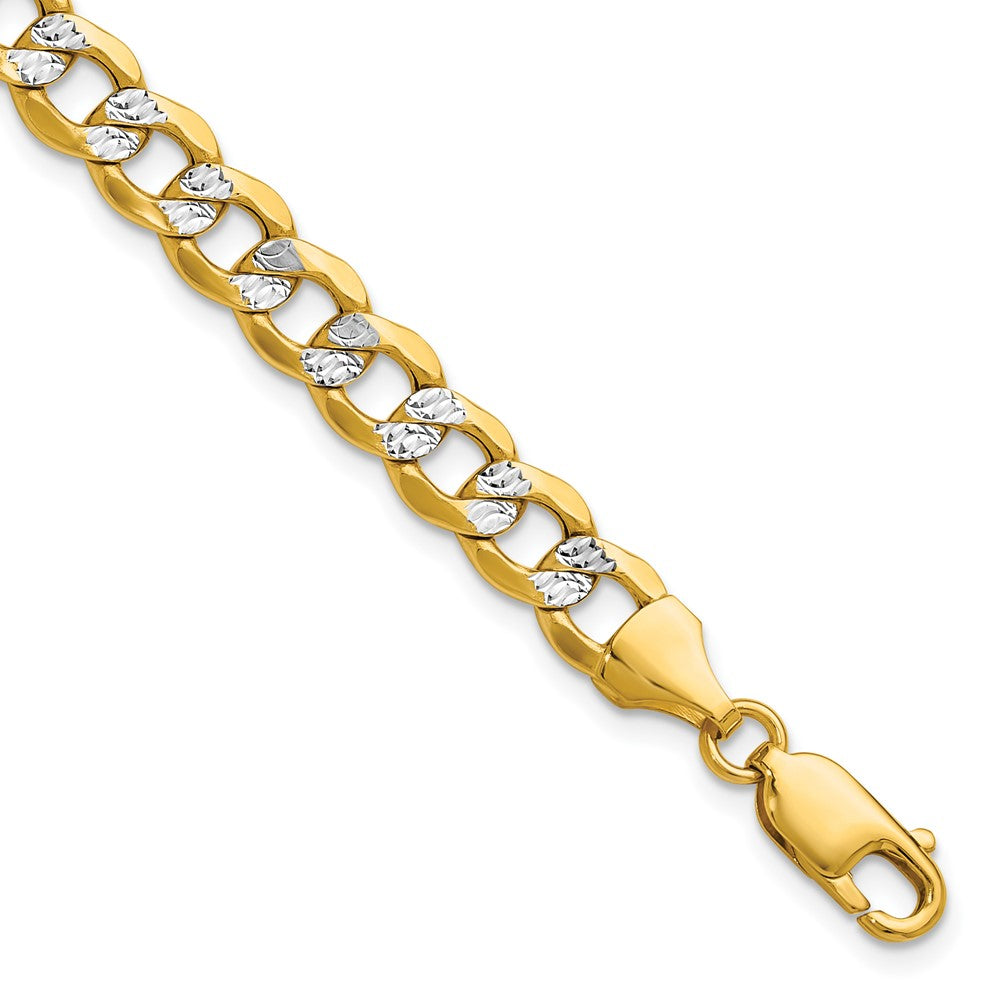 14k Semi-solid with Rhodium Pav��� Curb Chain 7.1mm - Bracelets