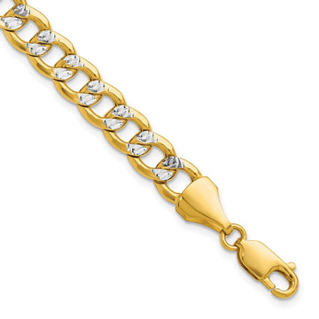 14k Semi-solid with Rhodium Pav��� Curb Chain 7.75mm - Bracelets