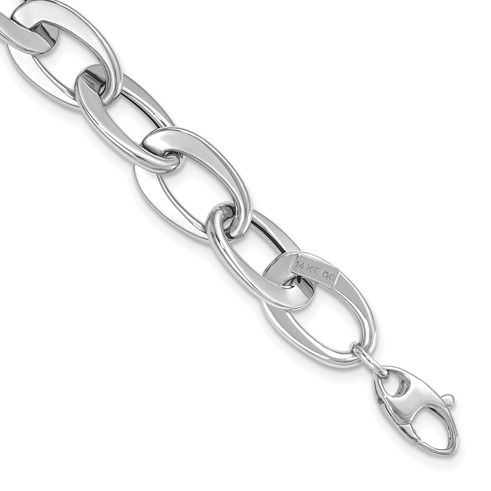 14k White Gold Polished Fancy Cable Link Bracelet 9.7mm - Bracelets