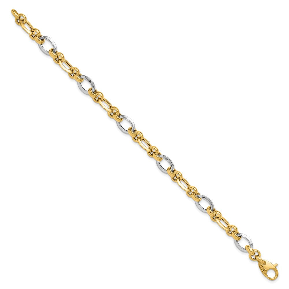 14K Two-tone Polished Fancy Link Bracelet 8.2mm - Bracelets