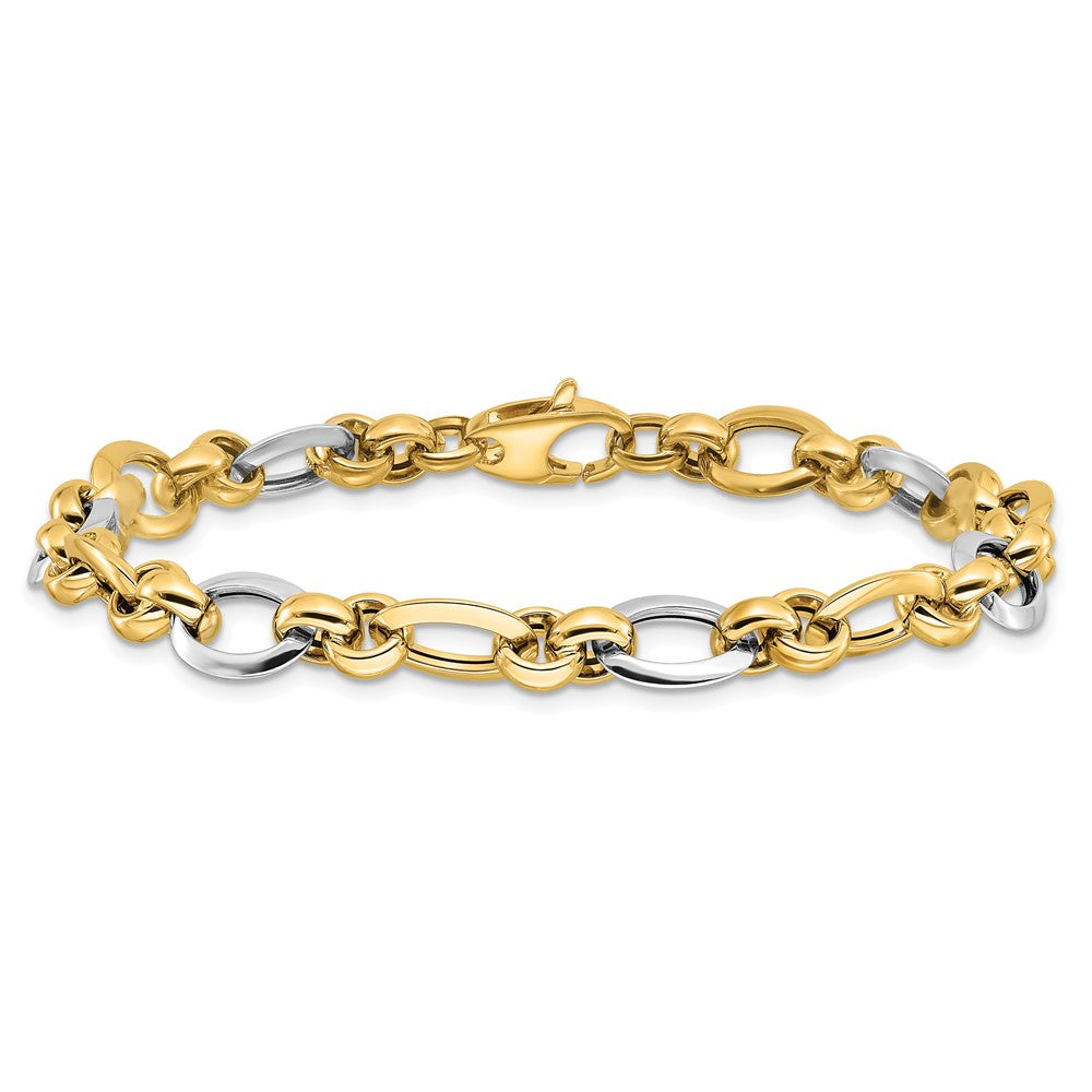 14K Two-tone Polished Fancy Link Bracelet 8.2mm - Bracelets