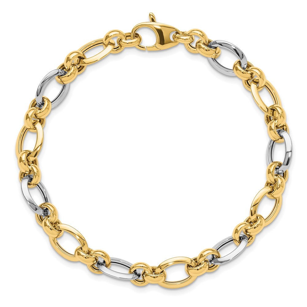 14K Two-tone Polished Fancy Link Bracelet 8.2mm - Bracelets