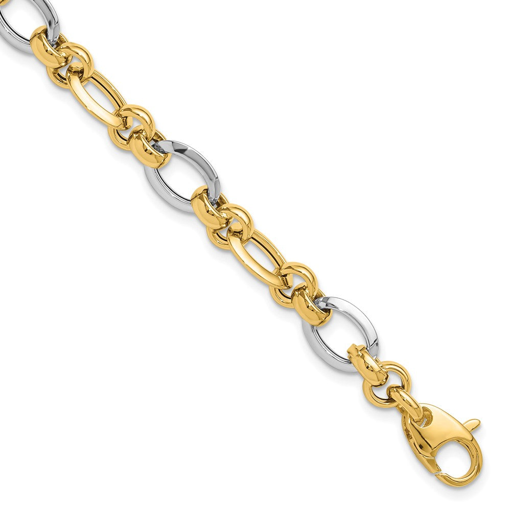 14K Two-tone Polished Fancy Link Bracelet 8.2mm - Bracelets