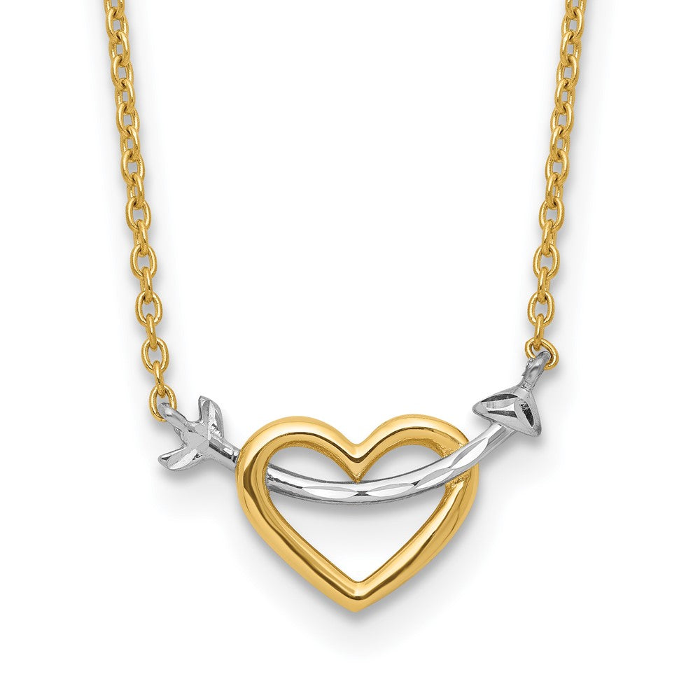 14k with White Rhodium Diamond-cut Heart and Arrow 17 inch Necklace