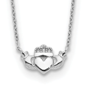 14k White Gold Polished Claddagh 17 inch Necklace