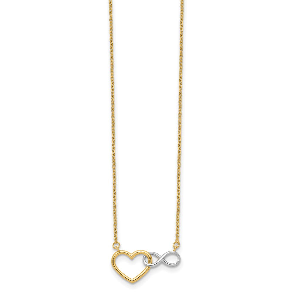 14K with White Rhodium Interlocked Heart with Infinity Symbol Necklace 9.3mm - Chains