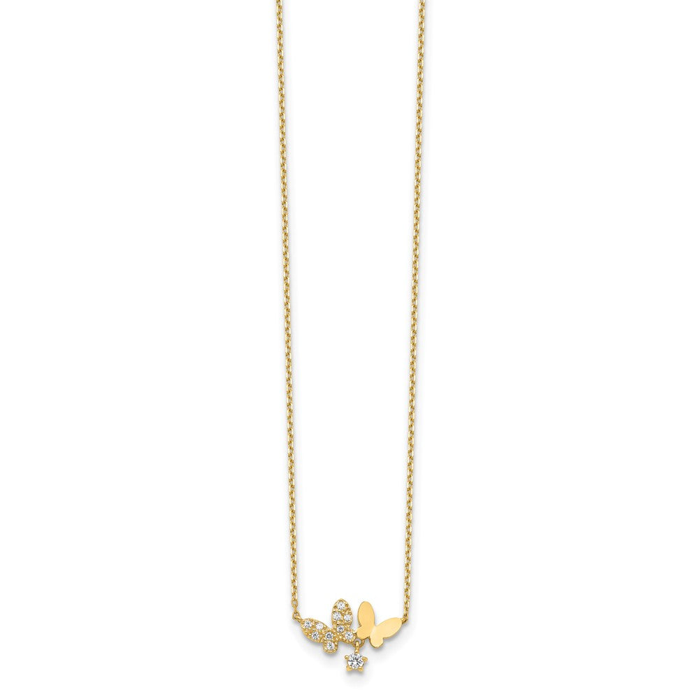 14K Polished CZ Butterflies and Star Necklace Plus Extender 13.84mm - Chains