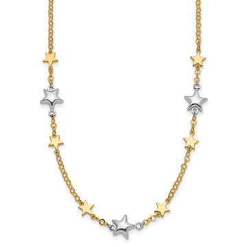 14K Two-Tone Polished Puffed and Flat Stars Necklace Plus Extender 7.3mm - Chains