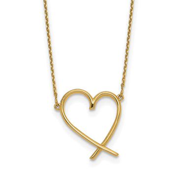 14K Polished Open Heart 16 inch Necklace Plus 2 inch Extender
