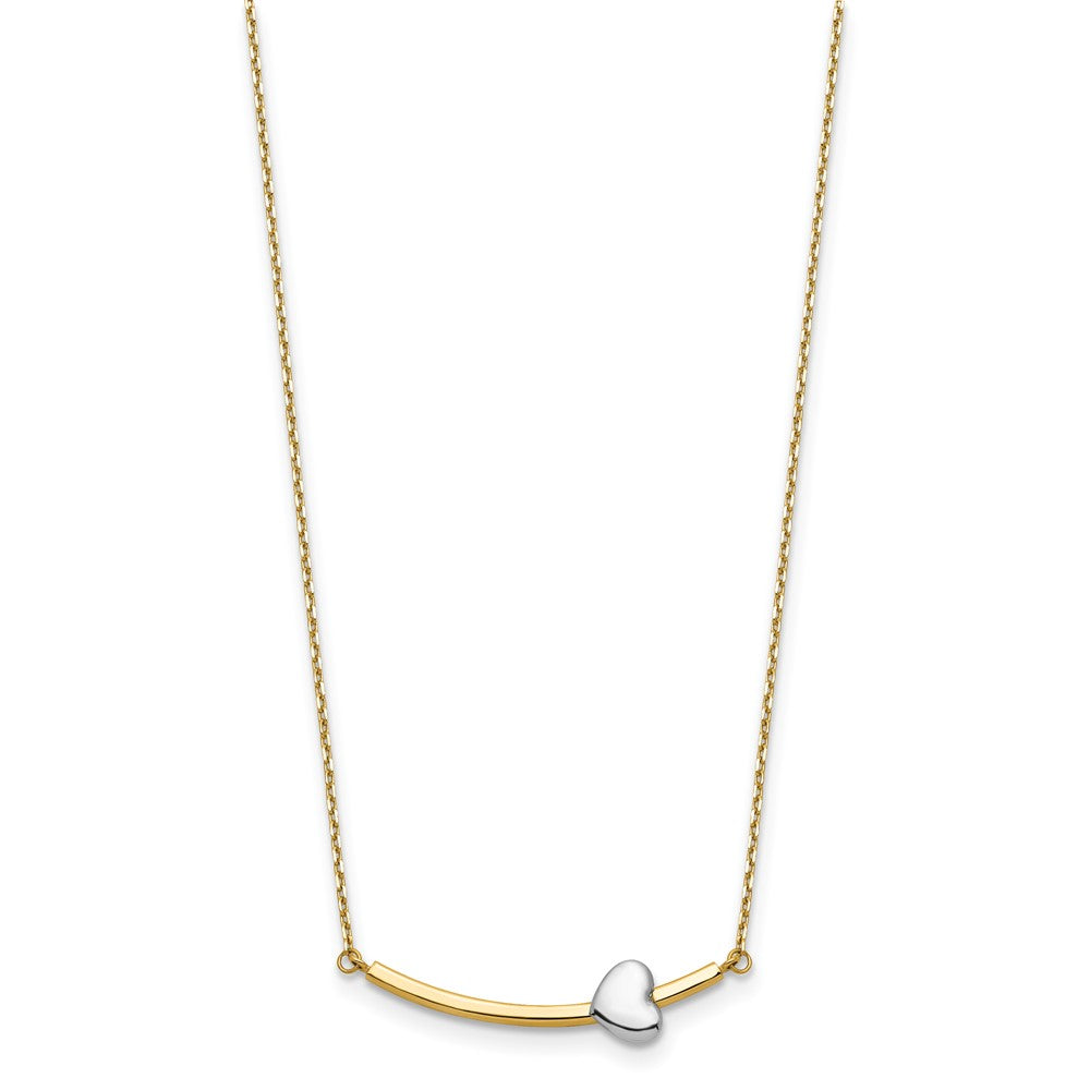 14k Two-tone Curved Bar with Heart Necklace 6.65mm - Chains