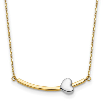14k Two-tone Curved Bar with Heart 18 inch Necklace