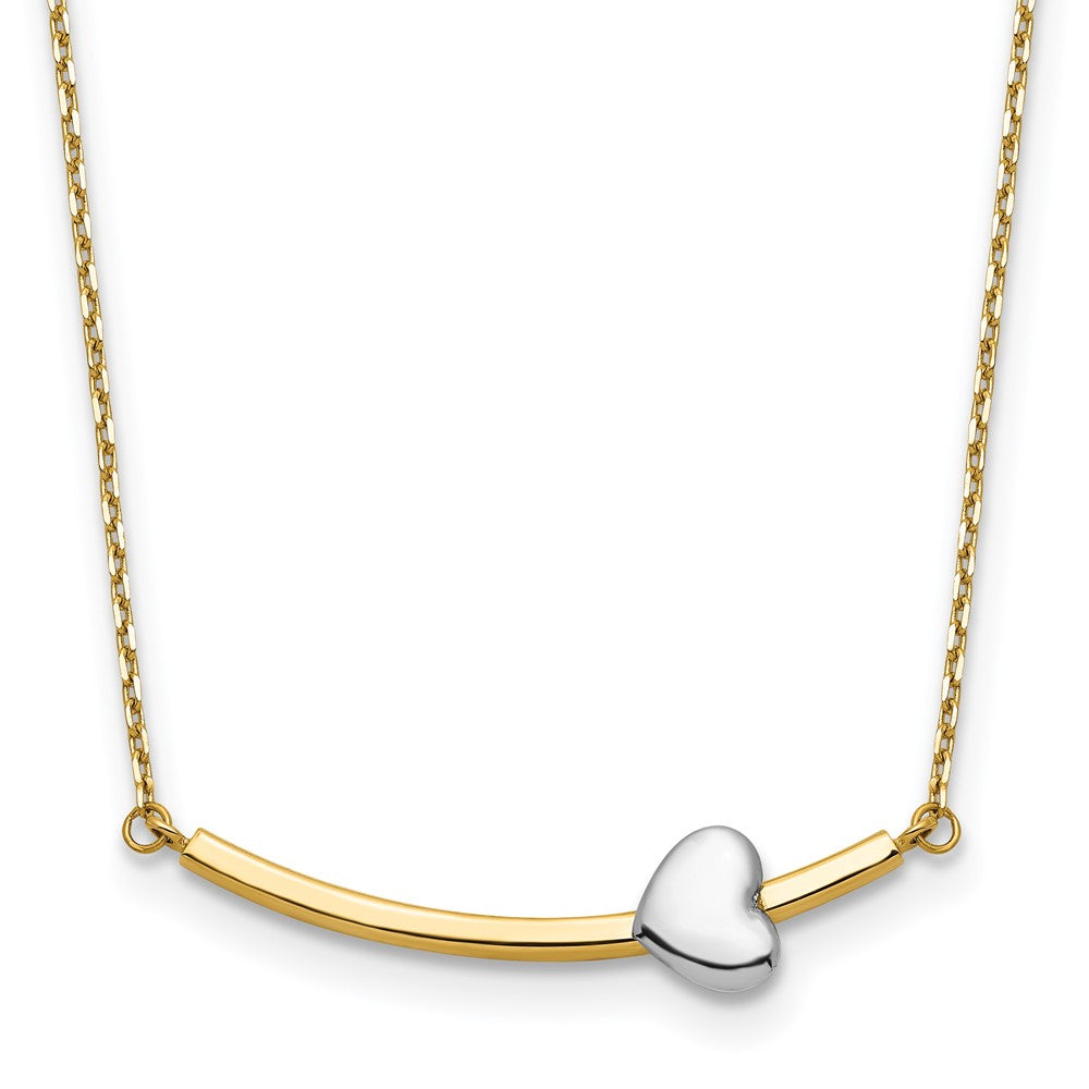 14k Two-tone Curved Bar with Heart Necklace 6.65mm - Chains