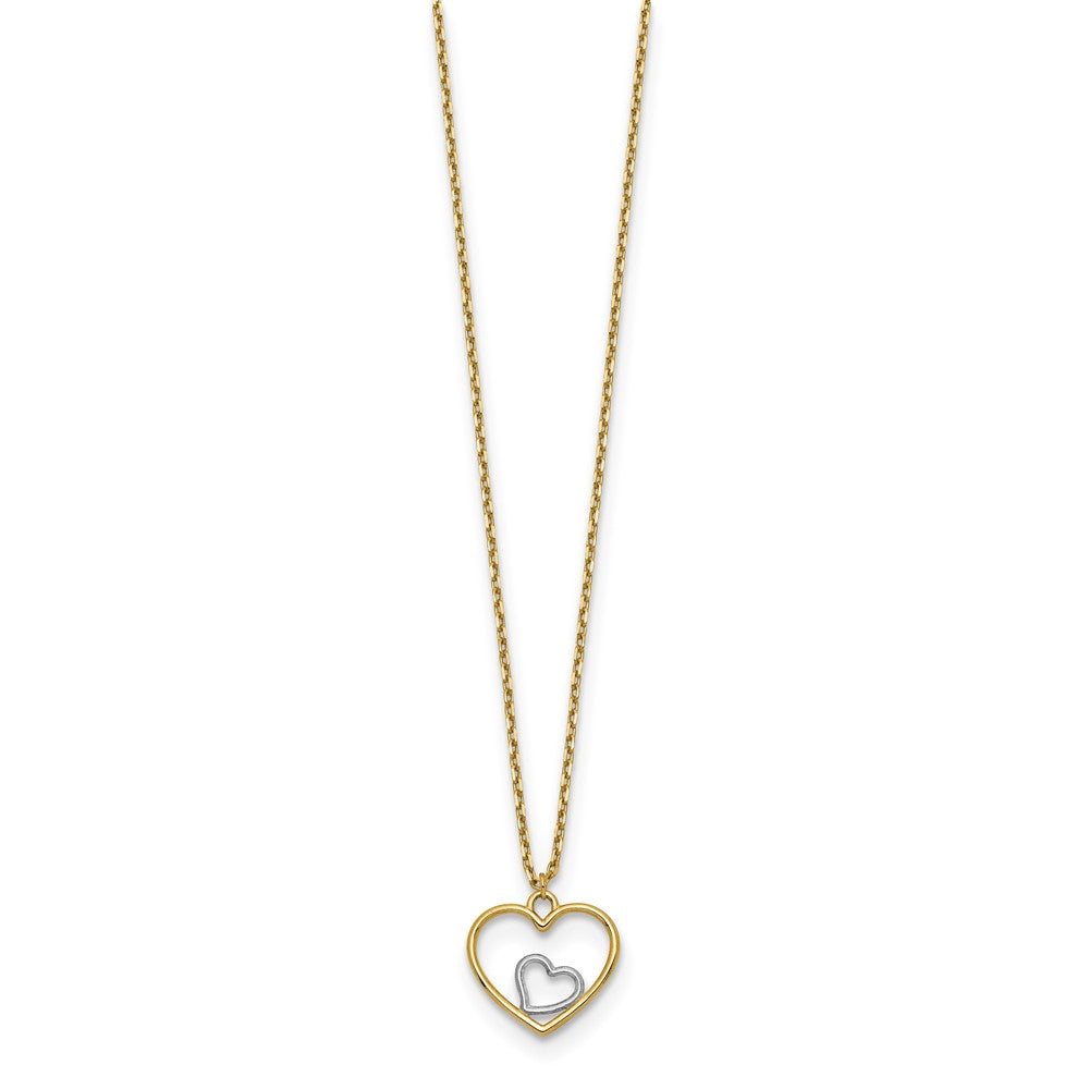 14k with White Rhodium Heart in Heart Pendant Necklace 12.15mm - Chains