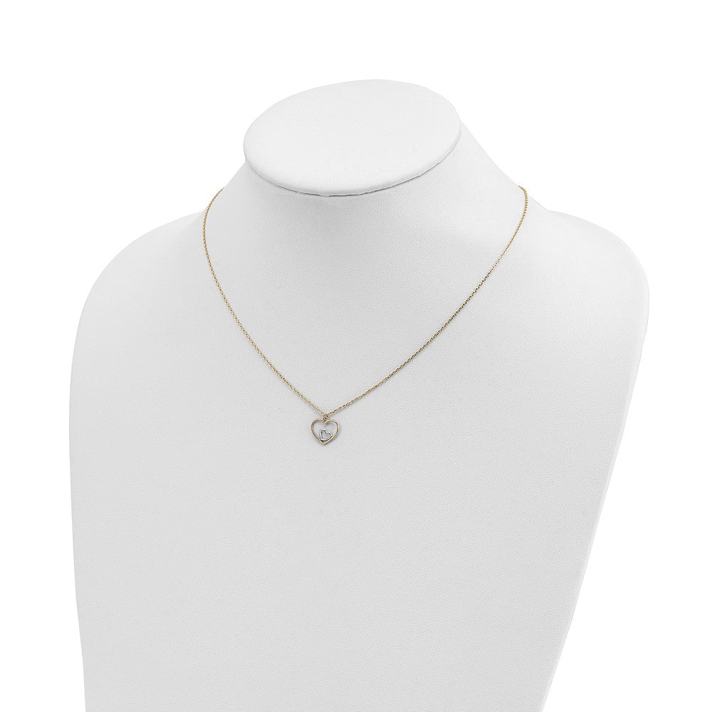 14k with White Rhodium Heart in Heart Pendant Necklace 12.15mm - Chains