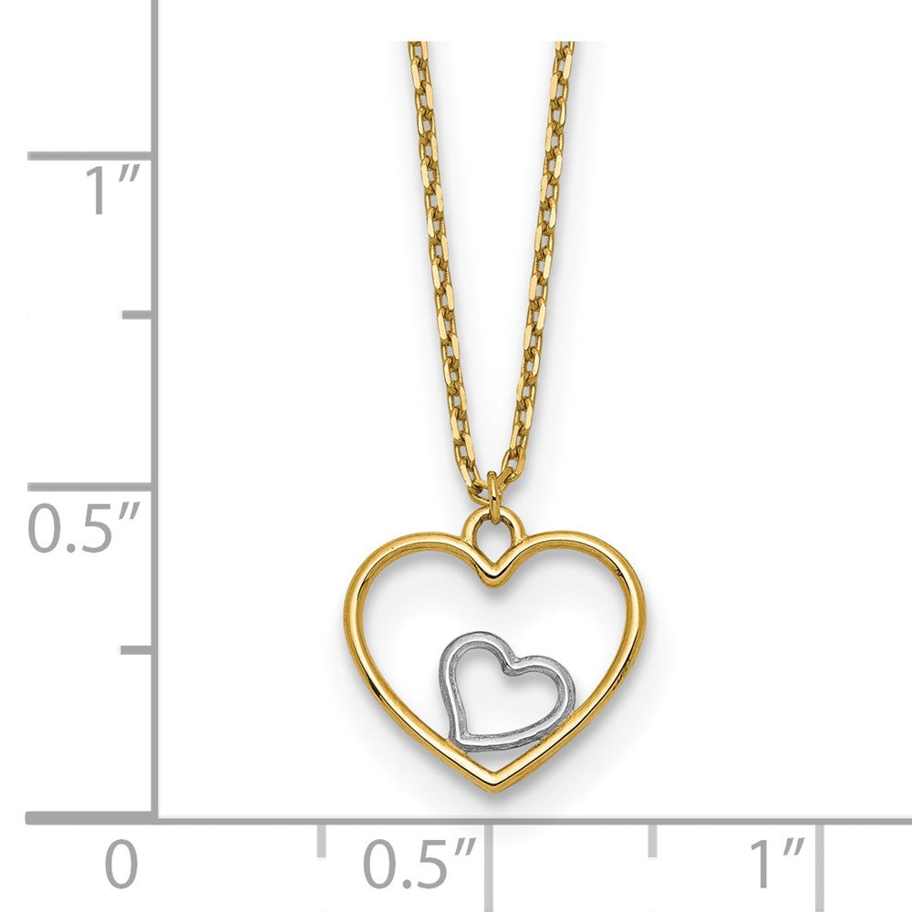 14k with White Rhodium Heart in Heart Pendant Necklace 12.15mm - Chains